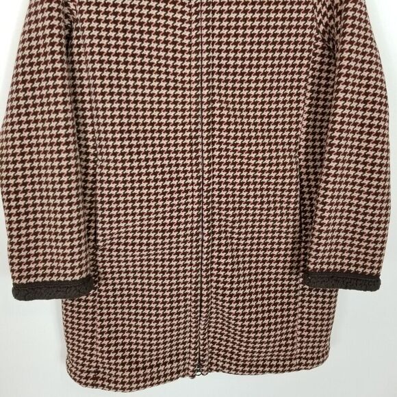Uniqlo Women Zip Up Hooded Fleece Jacket Sz L Brown Houndstooth Outdoor - Picture 3 of 6